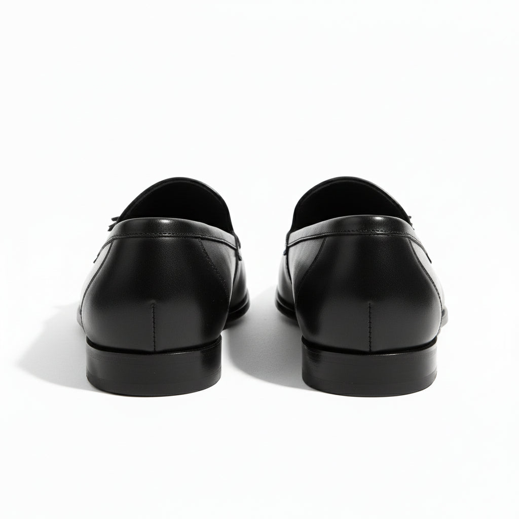 back-view - Men's Black Leather Tassel Moccasins