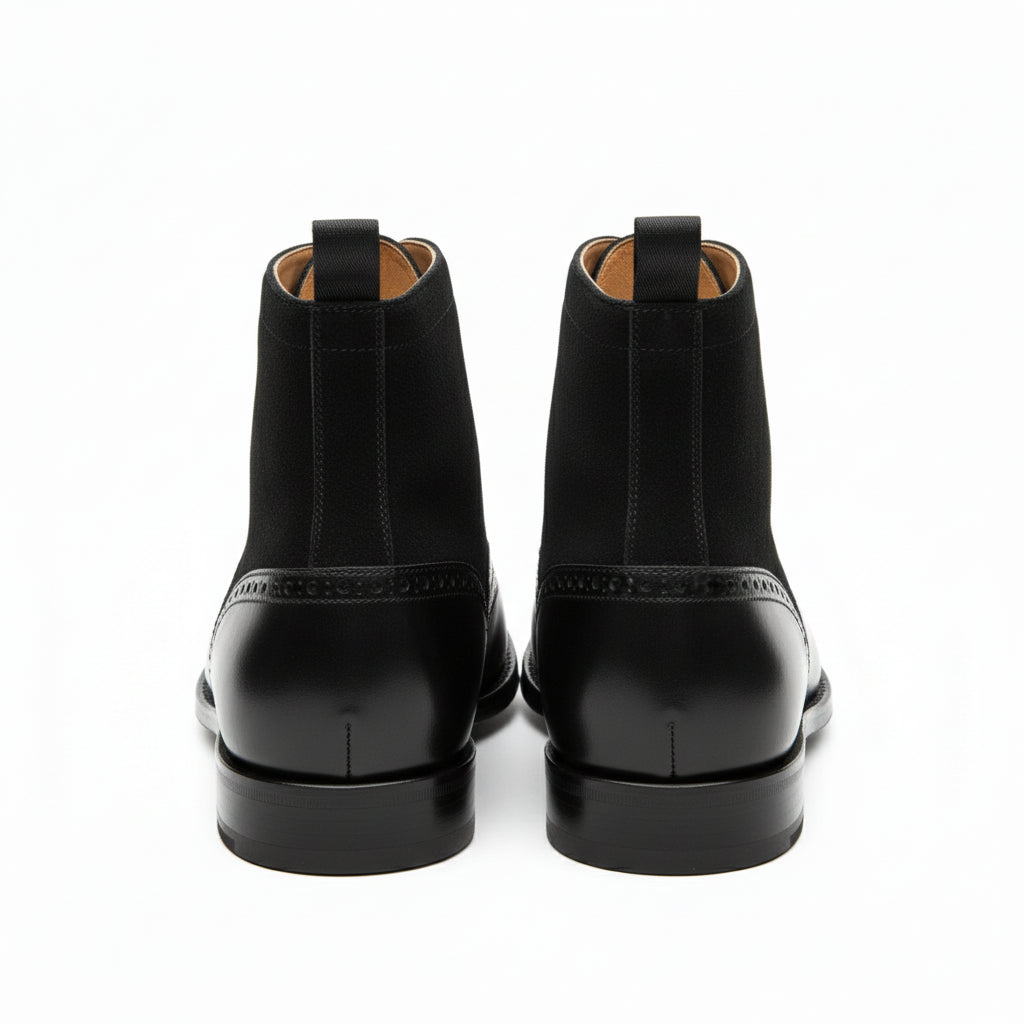 back-view - Men's Black Leather Wingtip Brogue Boots