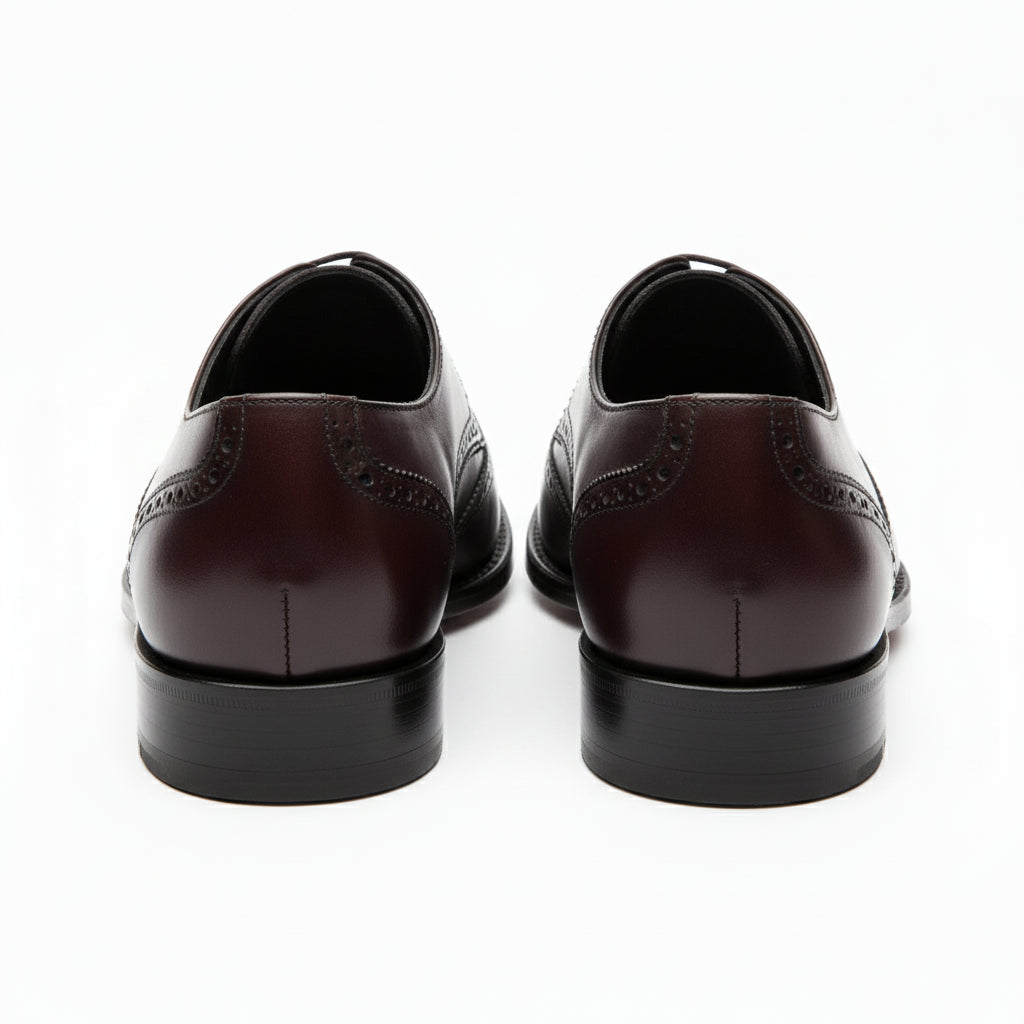 back-view - Men's Black Leather Wingtip Brogue Dress Shoes