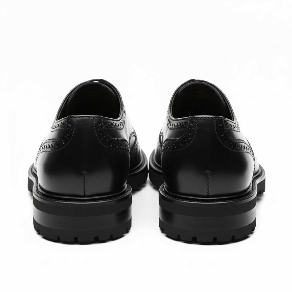 back-view - Men's Black Leather Wingtip Brogue Shoes