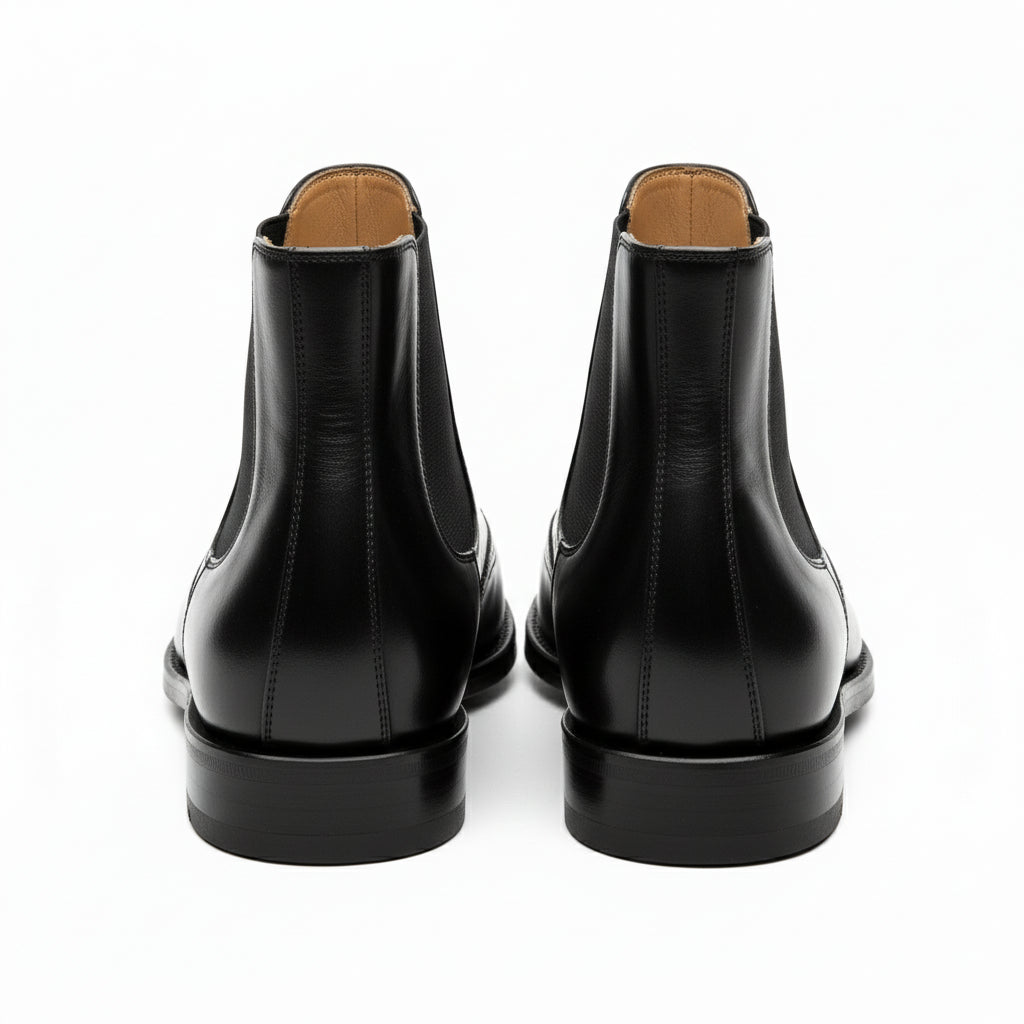 back-view - Men's Black Leather Wingtip Chelsea Boots