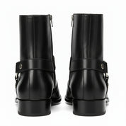 back-view - Men's Black Leather Zip Boots with Cuban Heel