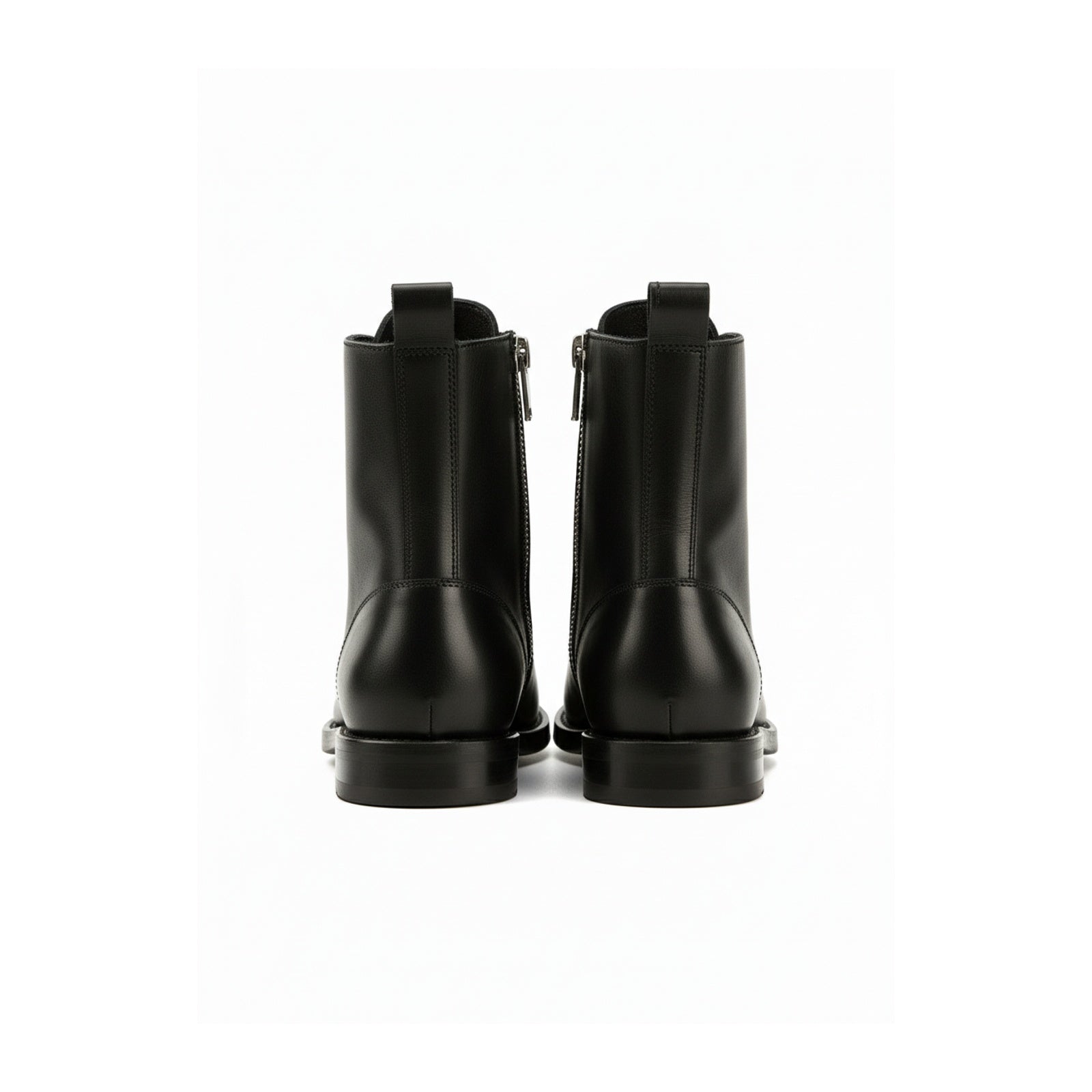 back-view - Men's Black Leather Zipper Ankle Boots with Lace-Up Detail