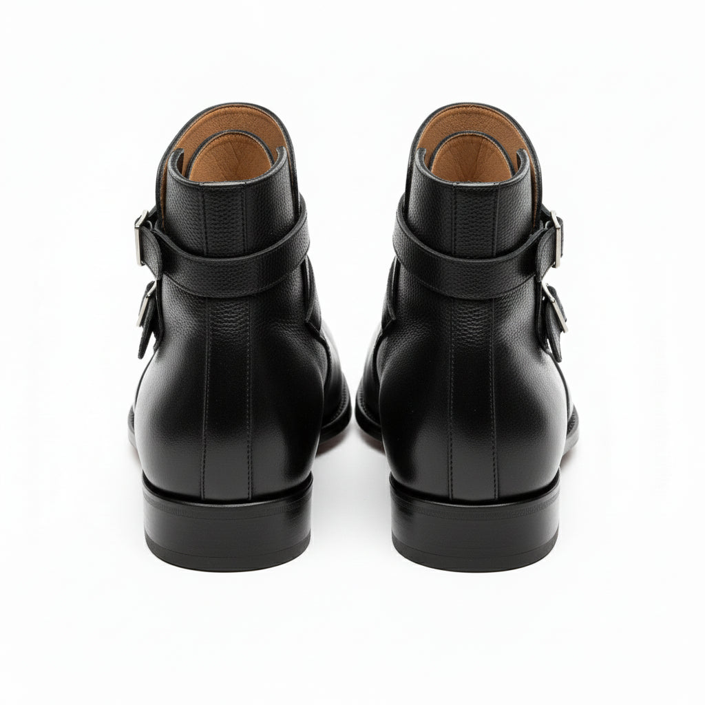 Men's Black Monk Strap Leather Jodhpurs Boots - back-view