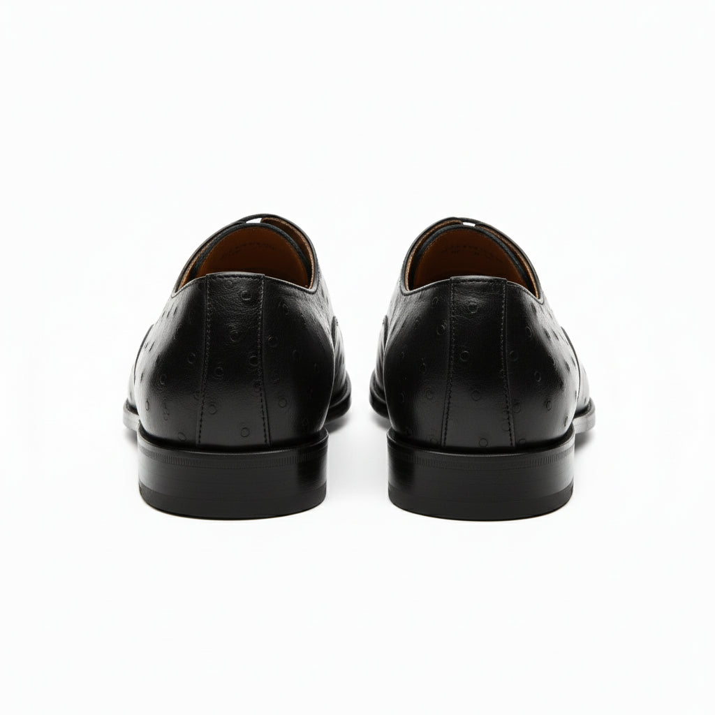 back-view - Men's Black Ostrich Leather Oxford Shoes