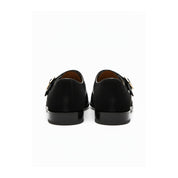 back-view - Men's Black Suede Dress Shoes with Buckle Detail