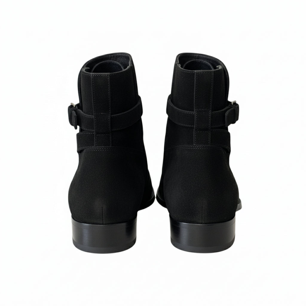 Men's Black Suede Jodhpurs Ankle Boots - back-view