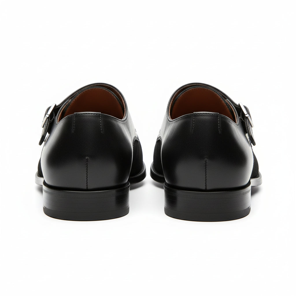 back-view - Men's Black Suede & Leather Buckle Dress Shoes