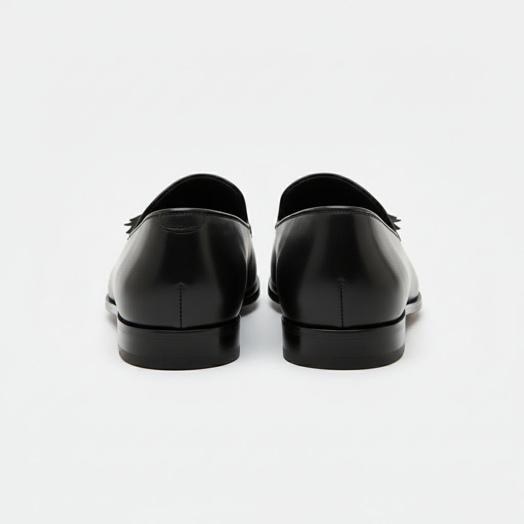 back-view - Men's Black Tassel Leather Moccasins