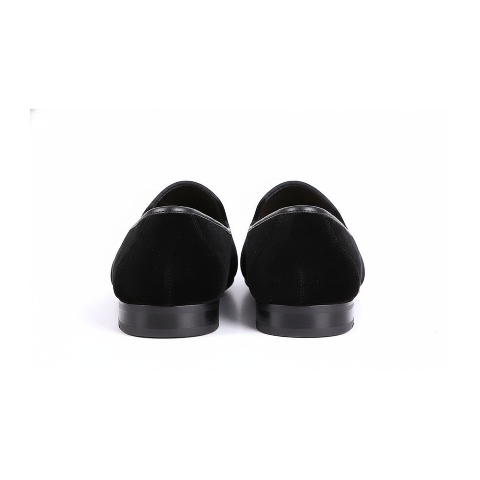 back-view - Men's Black Velvet Embroidered Loafers with Leather Sole