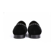 back-view - Men's Black Velvet Embroidered Loafers with Leather Sole