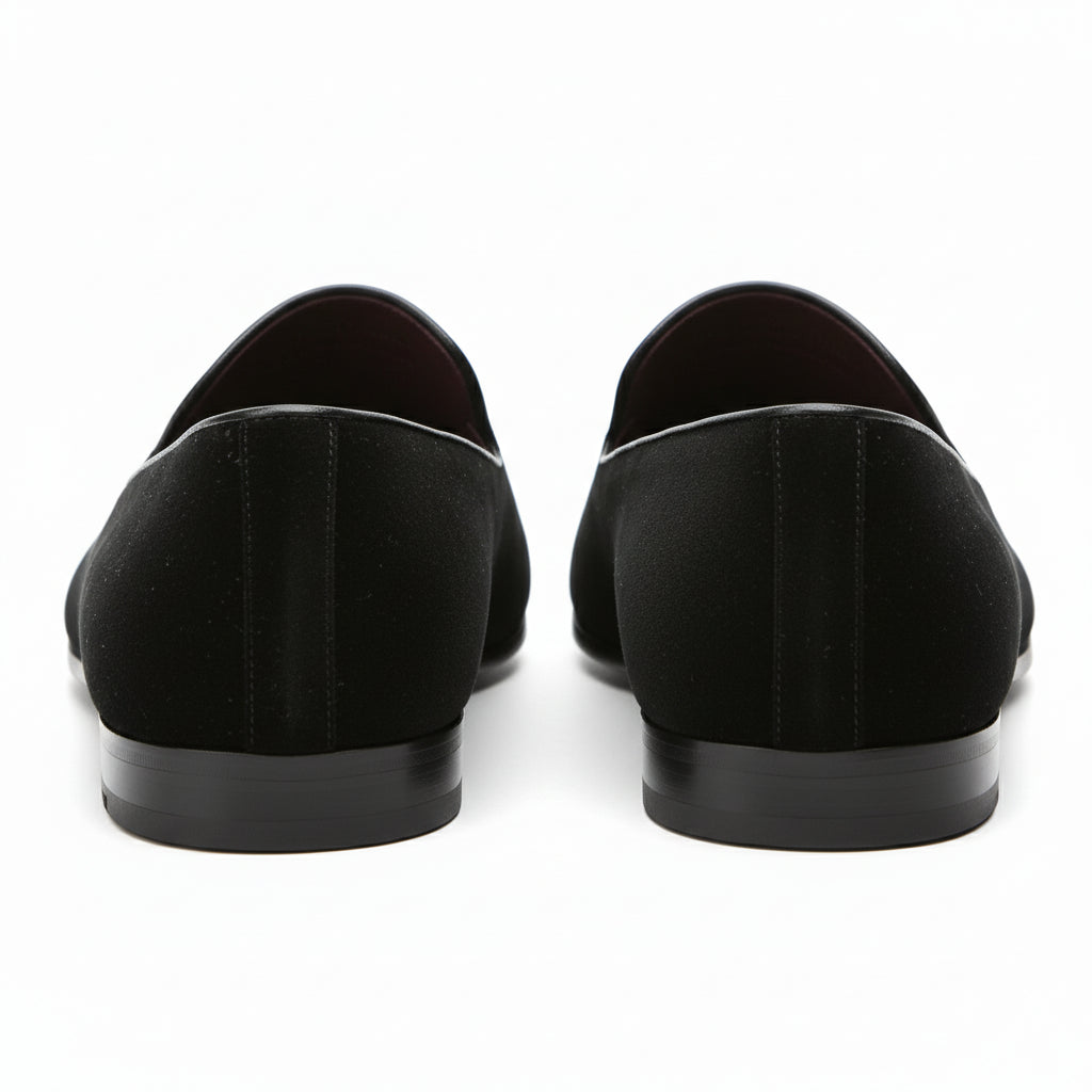 back-view - Men's Black Velvet Embroidered Loafers