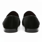 back-view - Men's Black Velvet Embroidered Loafers