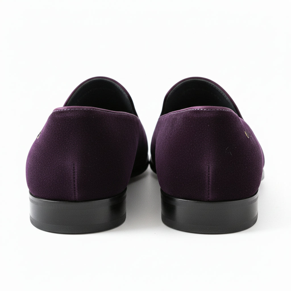back-view - Men's Black Velvet Loafers with Leather Details