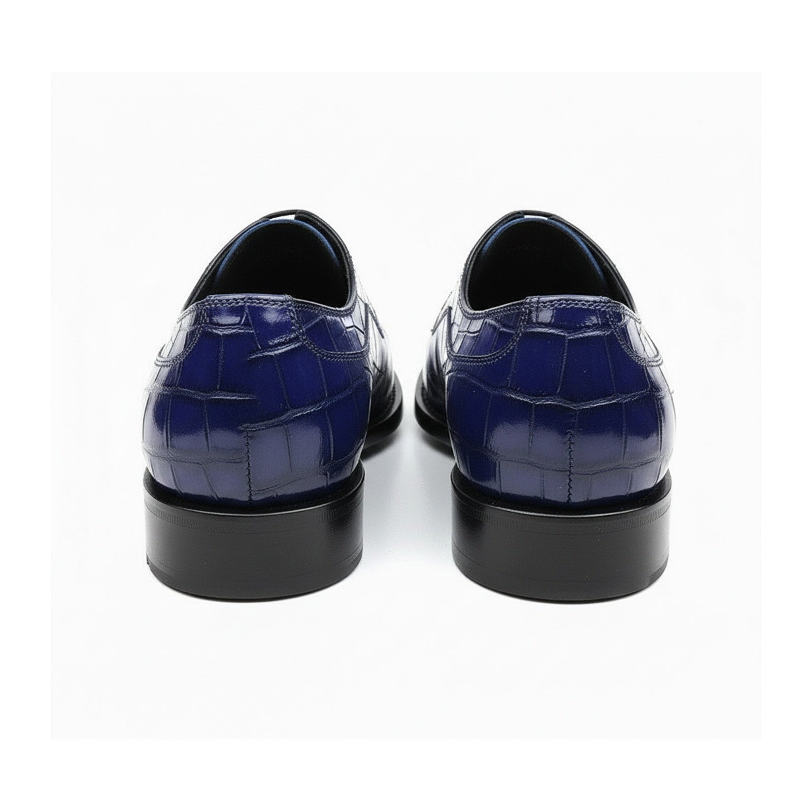 back-view - Men's Blue Alligator Leather Shoes with Goodyear Welted Sole