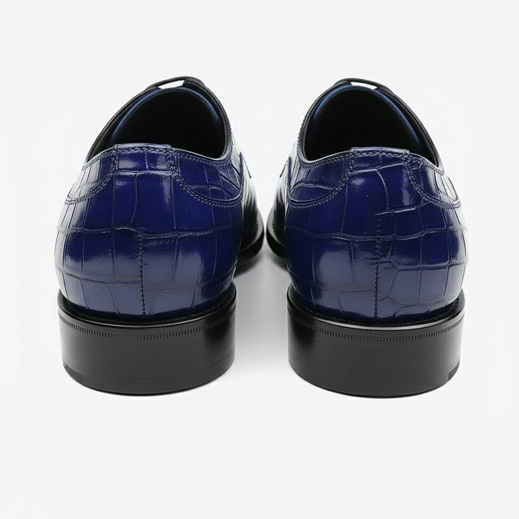 back-view - Men's Blue Crocodile Embossed Leather Oxford Shoes