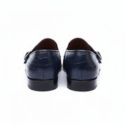 Men's Blue Crocodile Monk Strap Leather Shoes - back-view