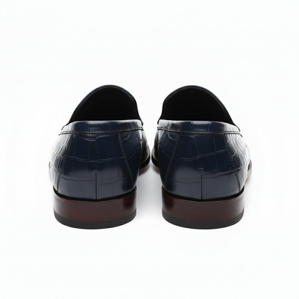 Men's Blue Crocodile Patterned Leather Dress Shoes - back-view