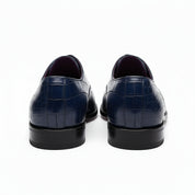 Men's Blue Lace-Up Crocodile Patterned Leather Shoes - back-view
