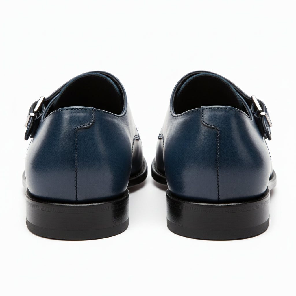 back-view - Men's Blue Leather Double Buckle Dress Shoes