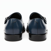 back-view - Men's Blue Leather Double Buckle Dress Shoes