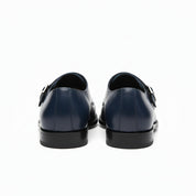 back-view - Men's Blue Leather Double Monk Strap Dress Shoes