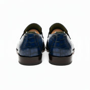 back-view - Men's Blue Leather Moccasins with Crocodile Embossing