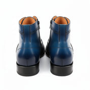 back-view - Men's Blue Leather Wing Tip Brogue Boots