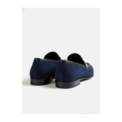 back-view - Men's Blue Suede Moccasins with Leather Sole