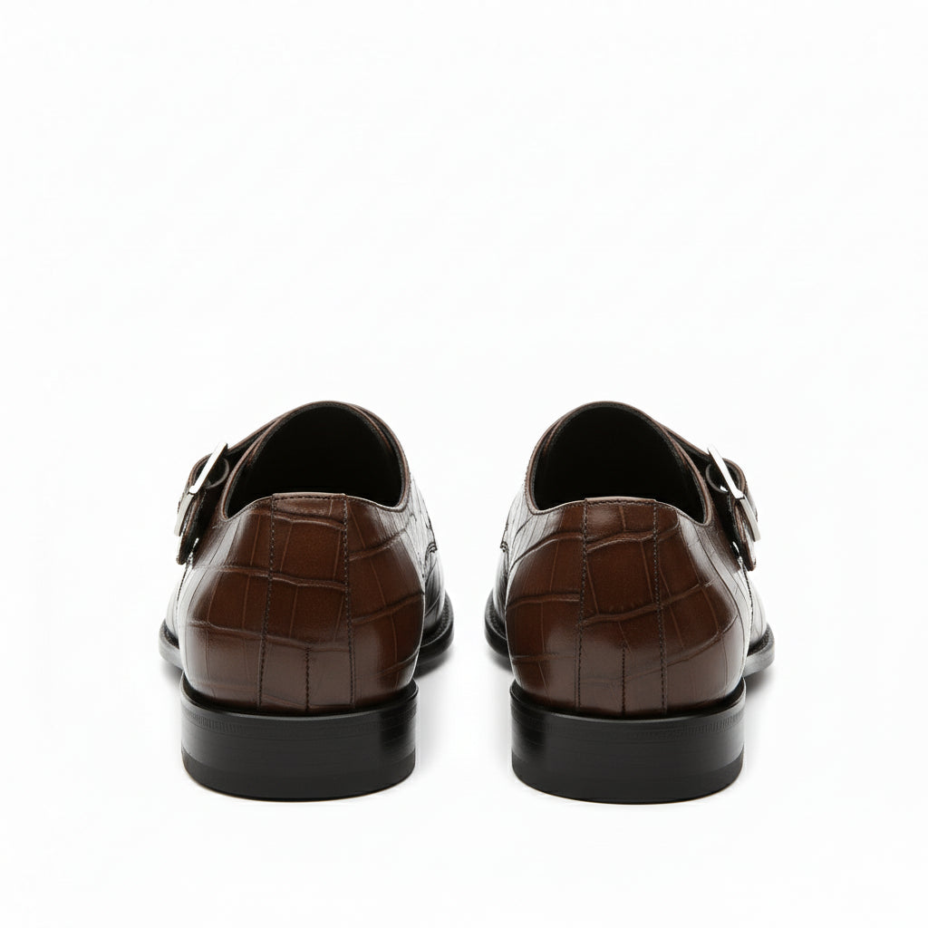 back-view - Men's Brown Alligator Leather Monk Shoes