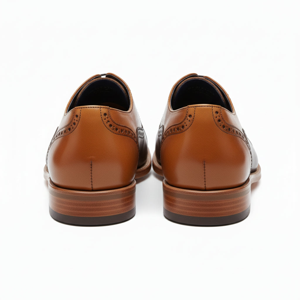Men's Brown and Tan Leather Brogue Dress Shoes, Oxford Style - back-view