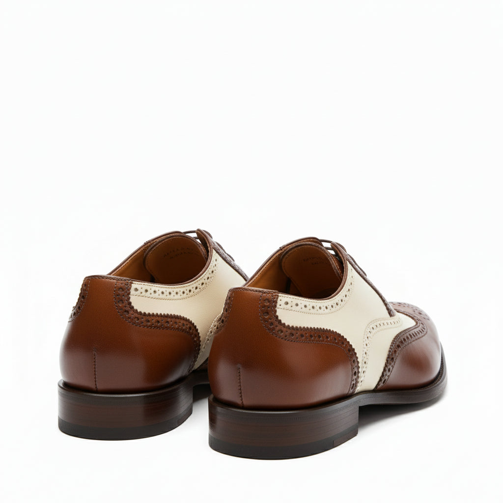 back-view - Men's Brown and White Leather Brogue Dress Shoes