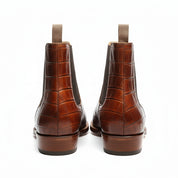 back-view - Men's Brown Chelsea Boots in Calf Leather with Crocodile Pattern