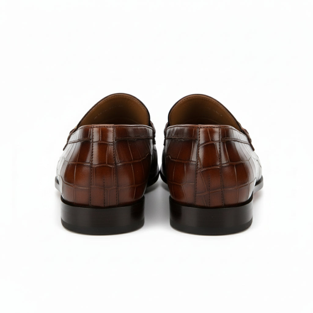 back-view - Men's Brown Crocodile Leather Moccasin Dress Shoes