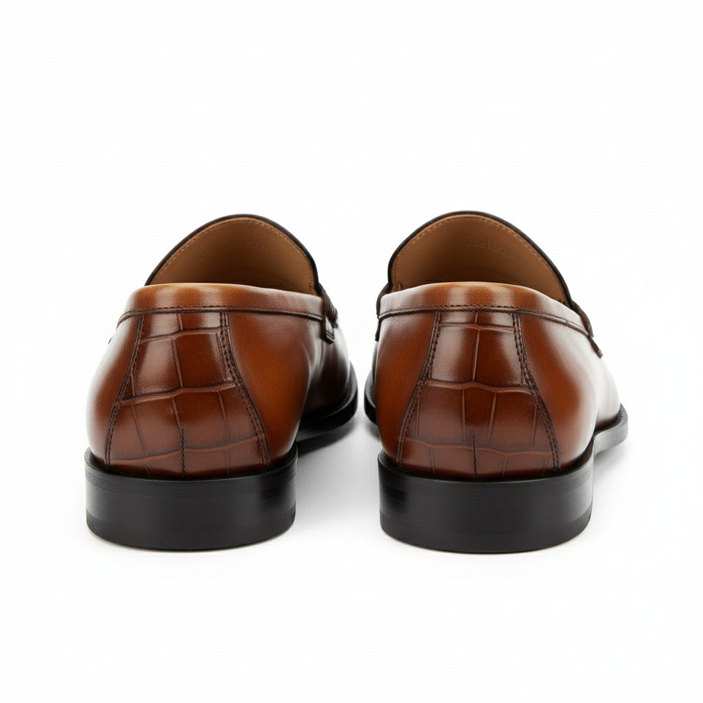 back-view - Men's Brown Crocodile Leather Moccasins - Formal Loafers