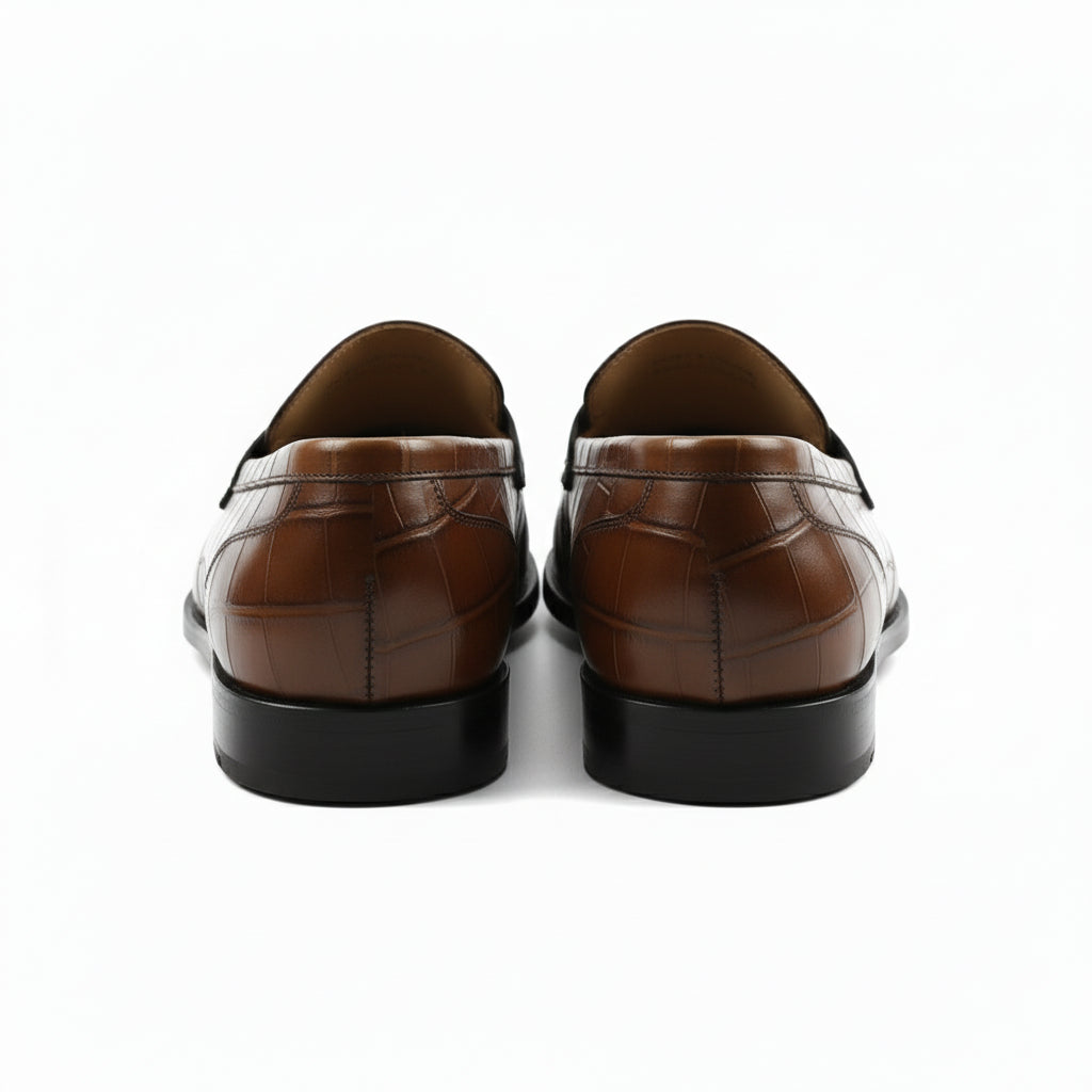 back-view - Men's Brown Crocodile Leather Moccasins