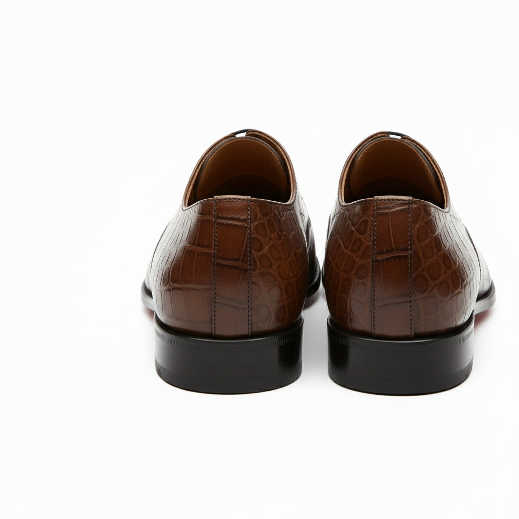 back-view - Men's Brown Crocodile Leather Oxford Shoes