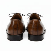Men's Brown Crocodile-Textured Leather Dress Shoes - back-view