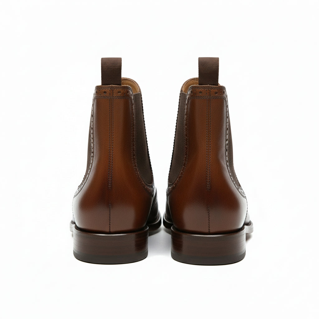 back-view - Men's Brown Leather Brogue Chelsea Boots