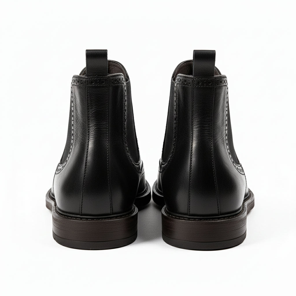 back-view - Men's Brown Leather Brogue Chelsea Boots