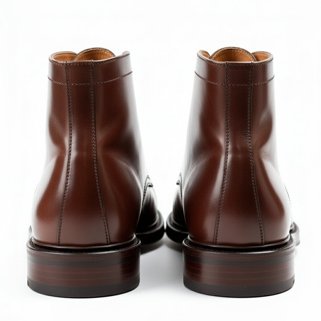 Men's Brown Leather Cap Toe Ankle Boots - back-view
