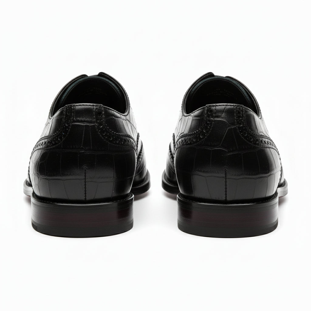 back-view - Men's Brown Leather Crocodile-Pattern Oxfords