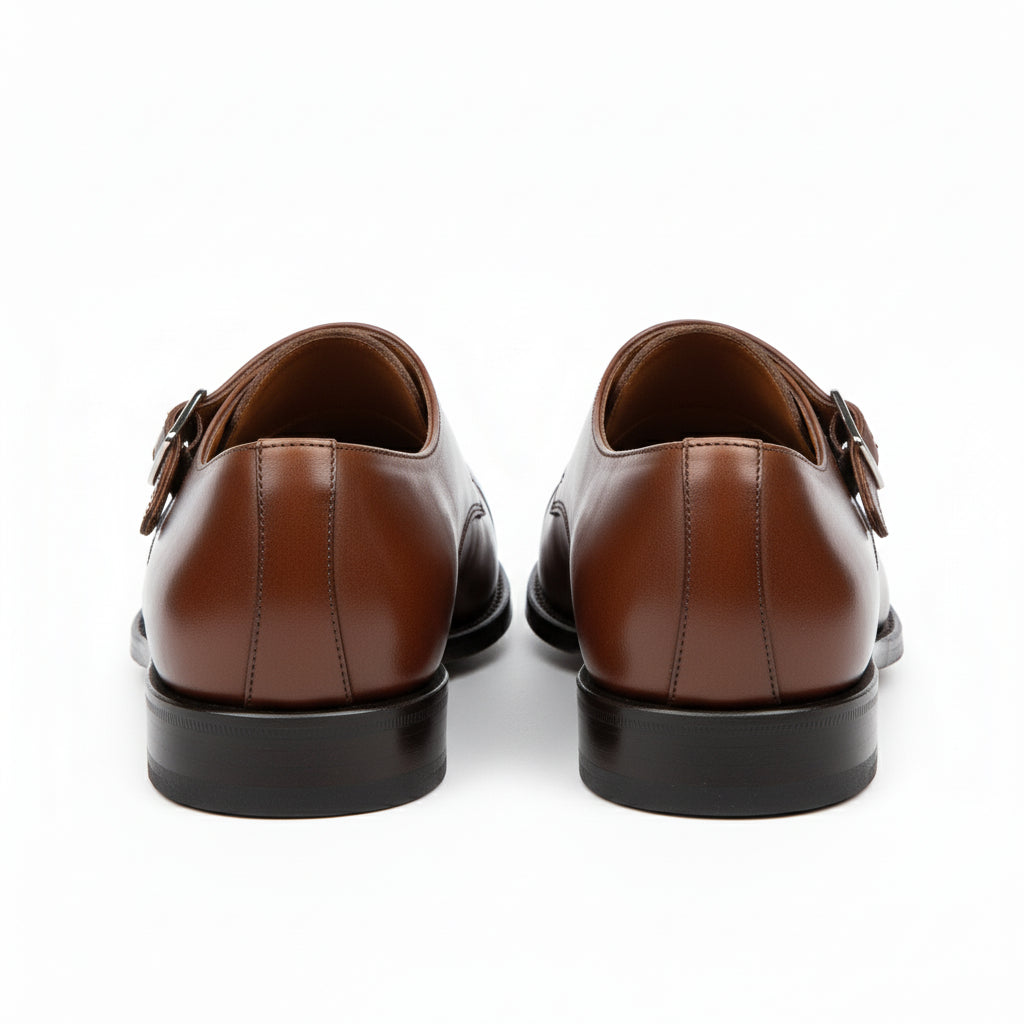 back-view - Men's Brown Leather Double Buckle Oxford Shoes
