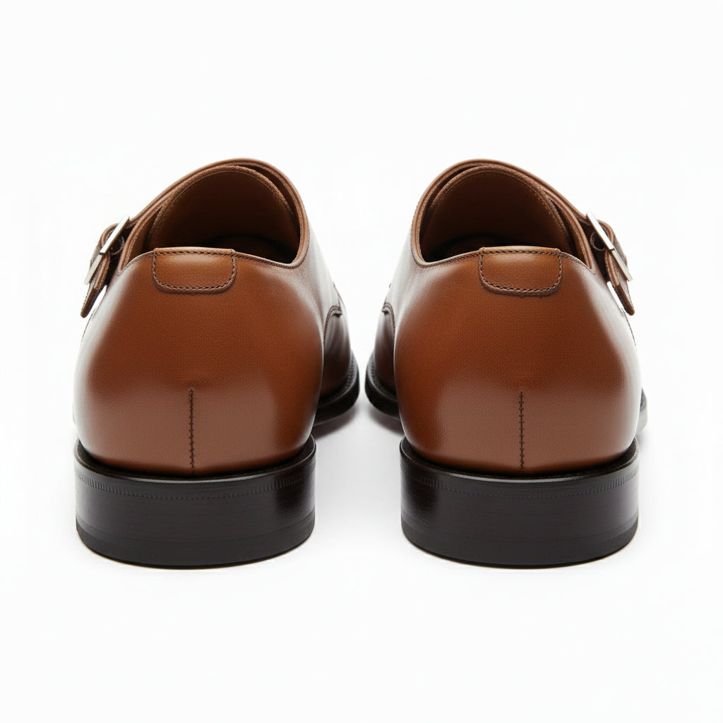 back-view - Men's Brown Leather Double Buckle Oxford Shoes
