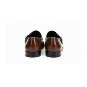 back-view - Men's Brown Leather Double Buckle Penny Loafers