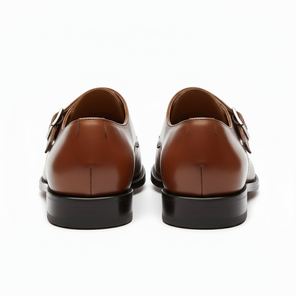 back-view - Men's Brown Leather Double Monk Dress Shoes