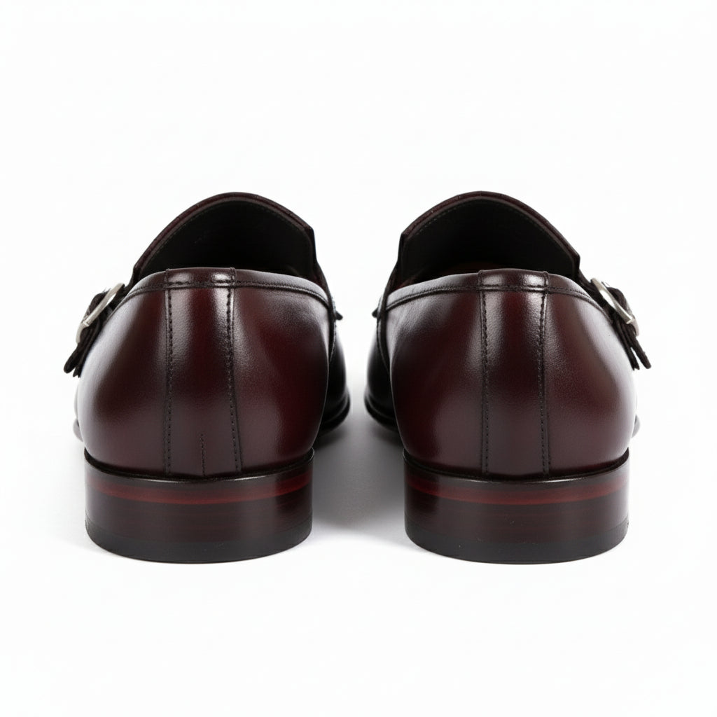 back-view - Men's Brown Leather Double Monk Shoes