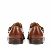 Men's Brown Leather Double Monk Strap Dress Shoes - back-view