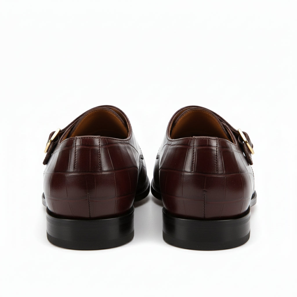 back-view - Men's Brown Leather Double Monk Strap Shoes