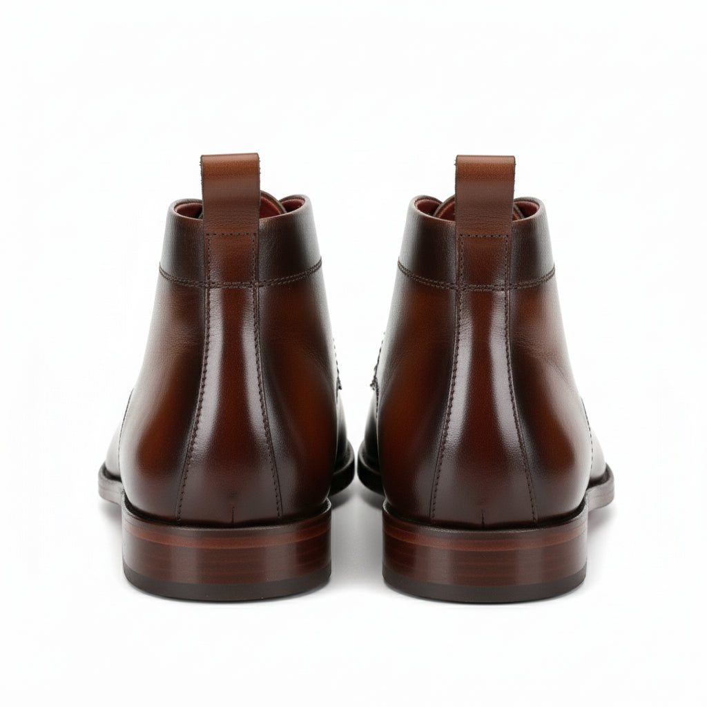 back-view - Men's Brown Leather Lace-Up Ankle Boots